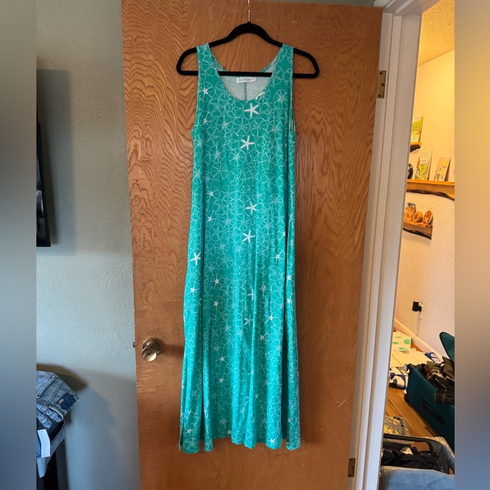 West Indies Wear Turquoise Sleeveless Maxi Dress with Starfish Pattern